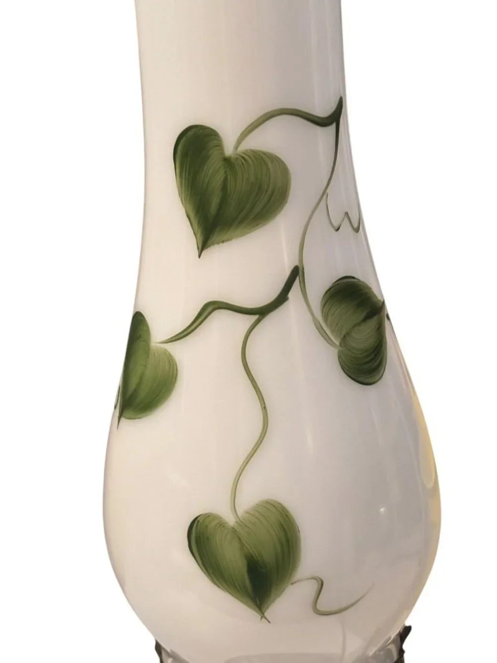 Vtg electric Oil Lamp With Hand-Painted Milk glass Hurricane & Brass Base - Flor